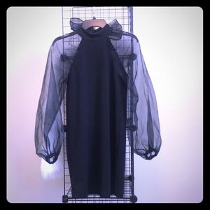 ZARA Black Organza Mini Dress with Tie Details